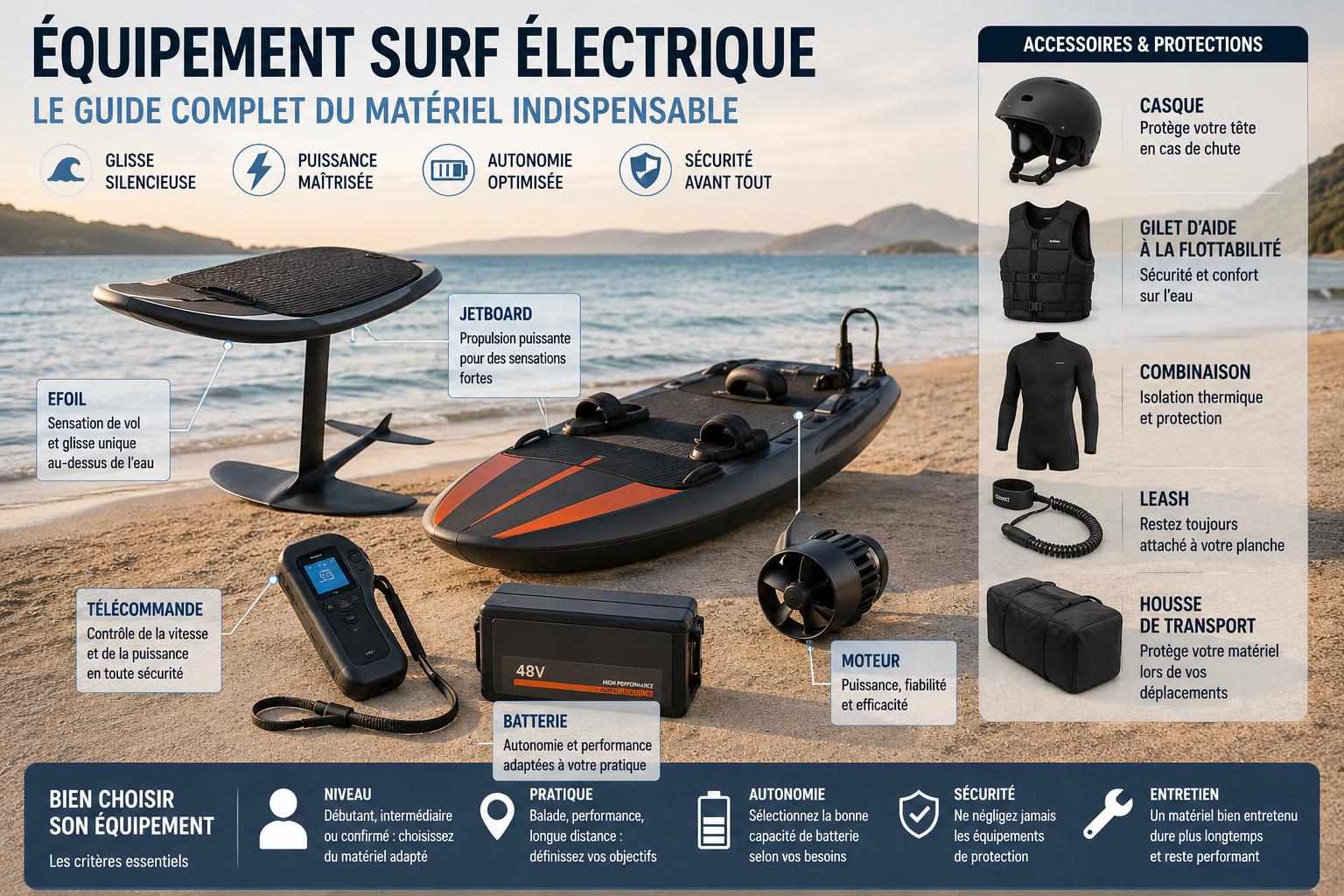 Équipement surf électrique : guide complet du matériel 2026