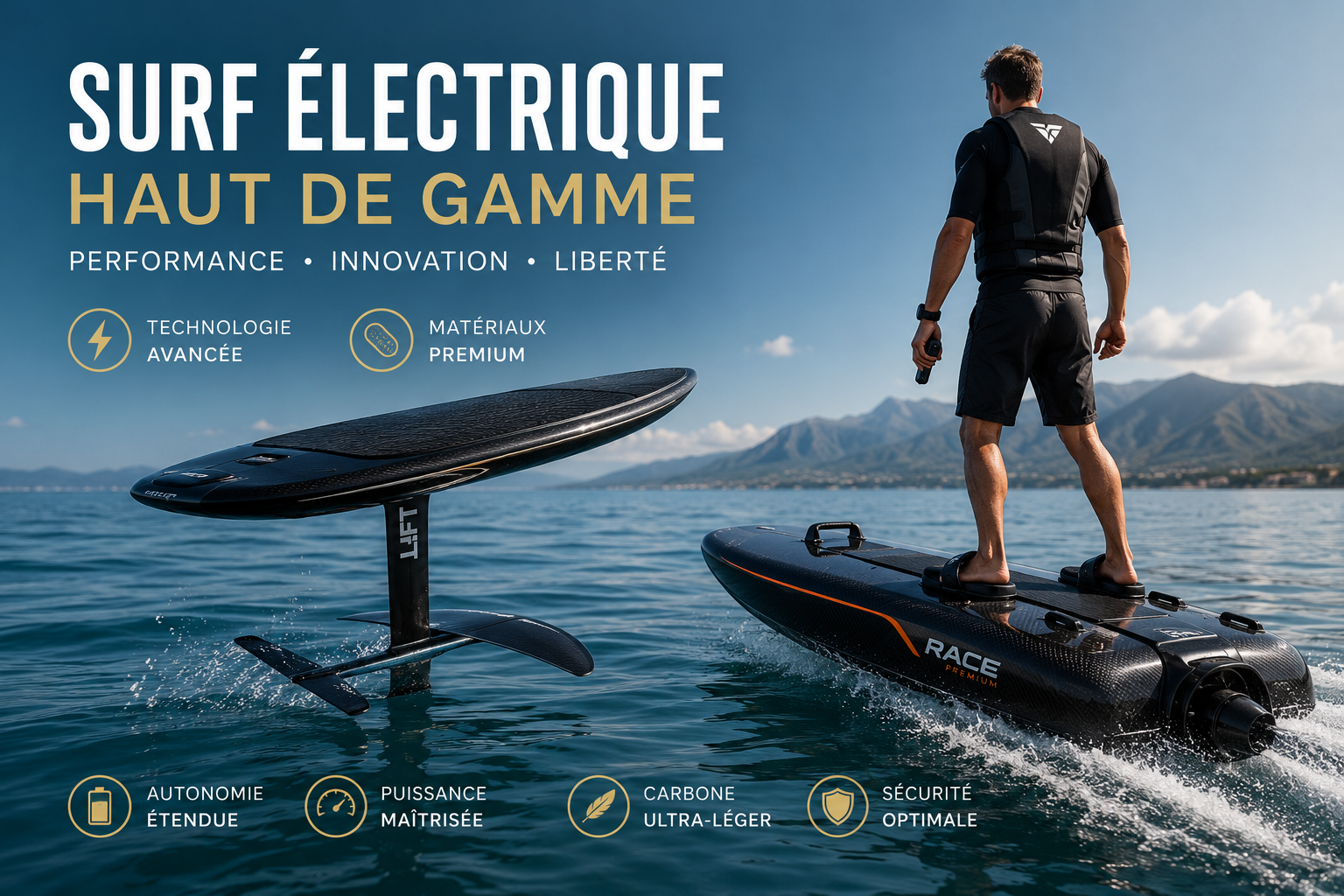 Surf électrique haut de gamme : eFoil et jetboard premium