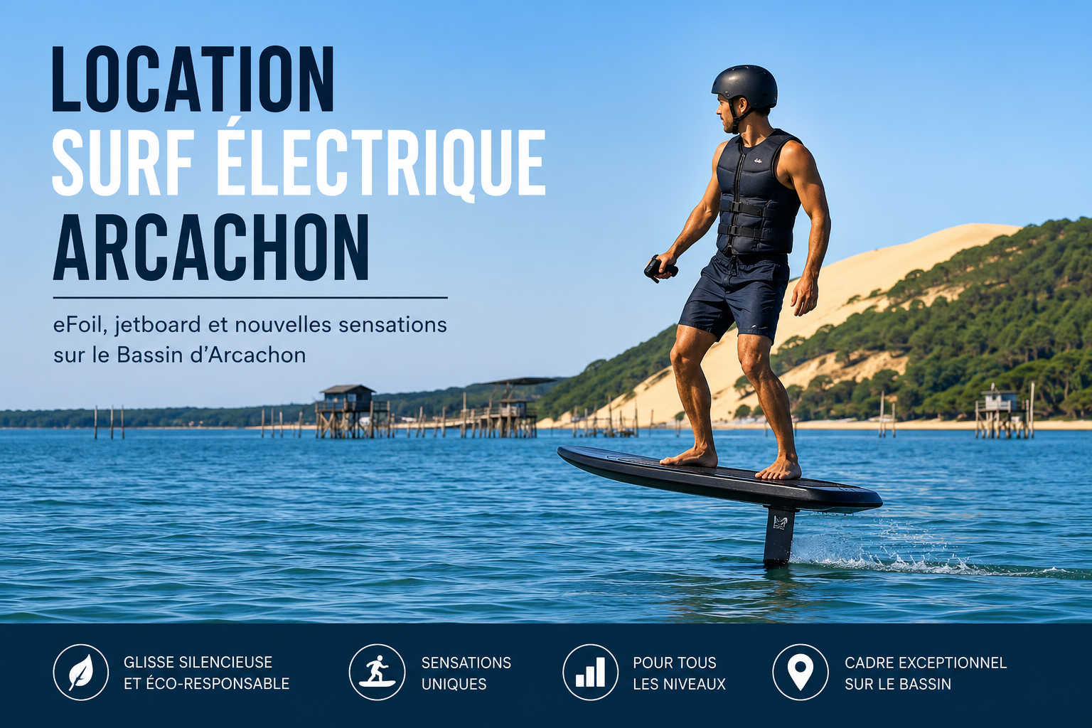 Location surf électrique Arcachon : eFoil et jetboard Bassin
