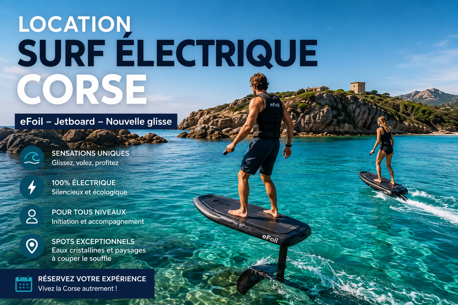 Location surf électrique Corse : eFoil et jetboard en Méditerranée